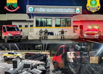 Polícia Militar Rodoviária apreendeu um caminhão carregado de contrabando.