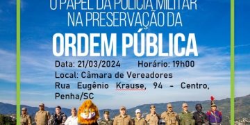 A Polícia Militar através do 3° Comando Regional PM estará promovendo junto com autoridades municipais, sociedade organizada, CONSEG e população em geral, o 1° PAINEL de Penha sobre o tema “O papel da Polícia Militar na preservação da Ordem Pública”.